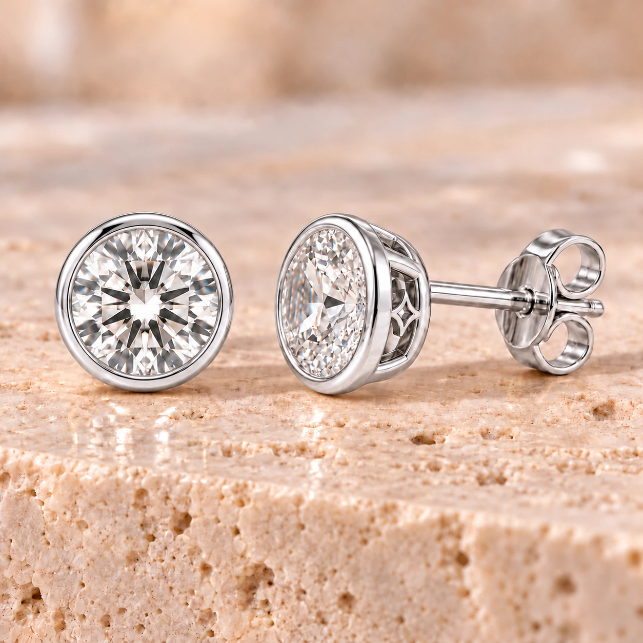 Round brilliant bezel stud earrings · 0.50 ct pair · Weißgold