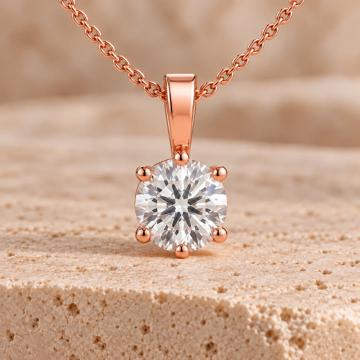 Round brilliant solitaire pendant in rose gold
