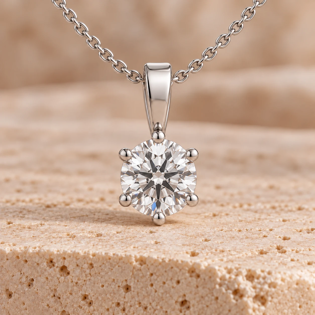 Round brilliant solitaire pendant in white gold