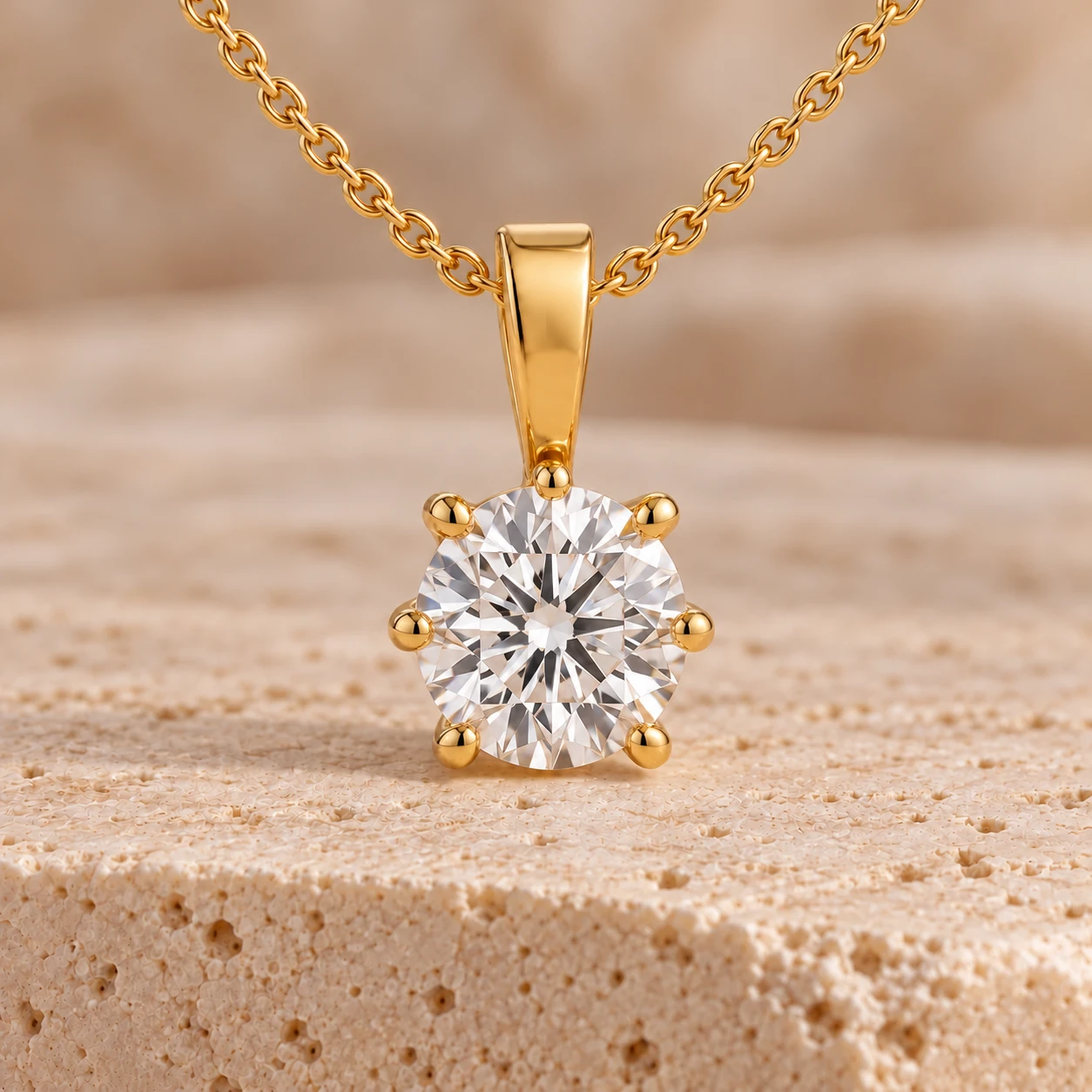Round brilliant solitaire pendant in yellow gold