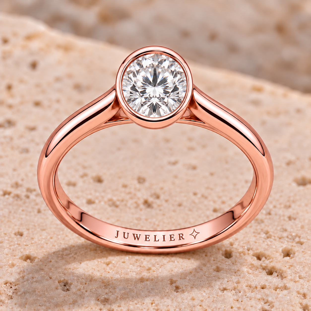 Round brilliant bezel-set ring · Rose gold