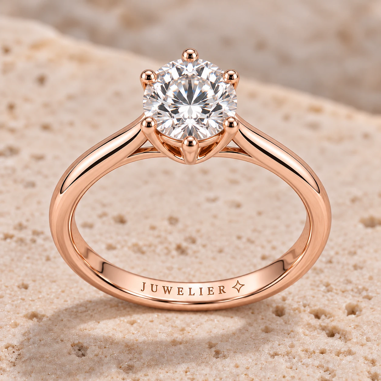 Round brilliant solitaire ring in rose gold