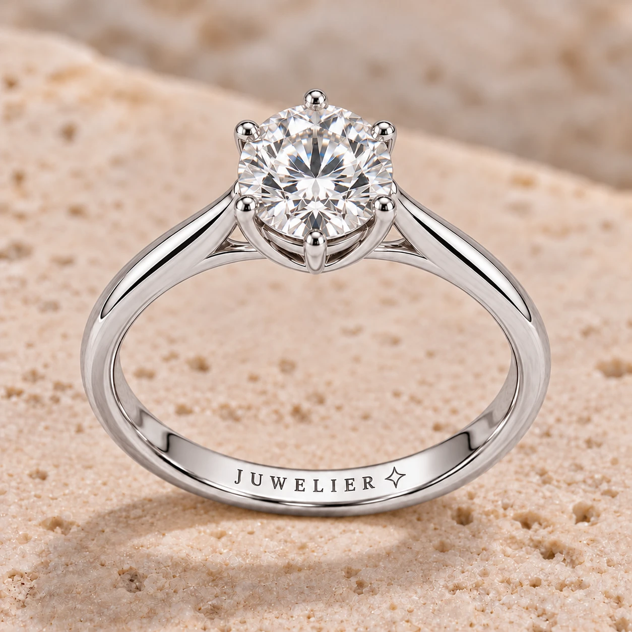 Round brilliant solitaire ring in white gold
