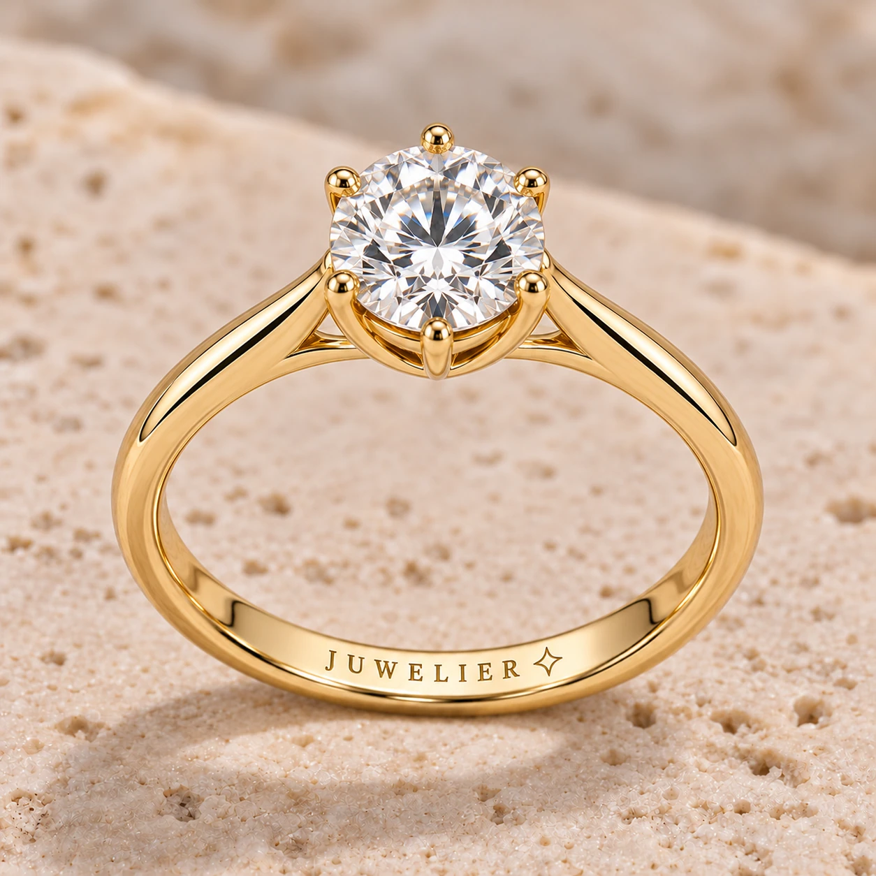 Round brilliant solitaire ring in yellow gold